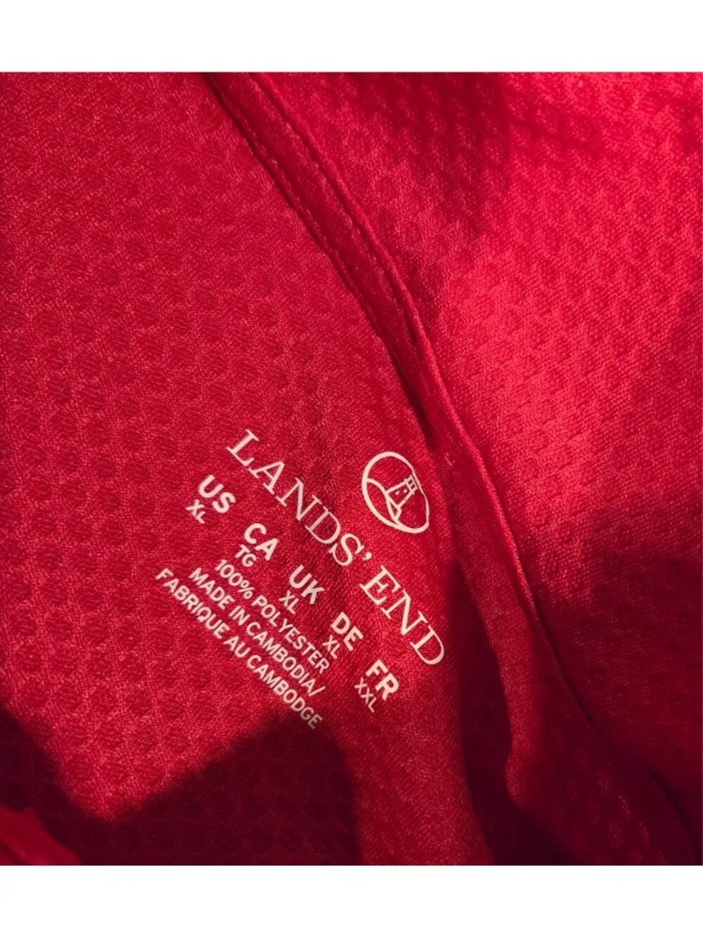 Lands' End Red Quarter Zip Pullover Men's XL Textured Waffle Jacket Top